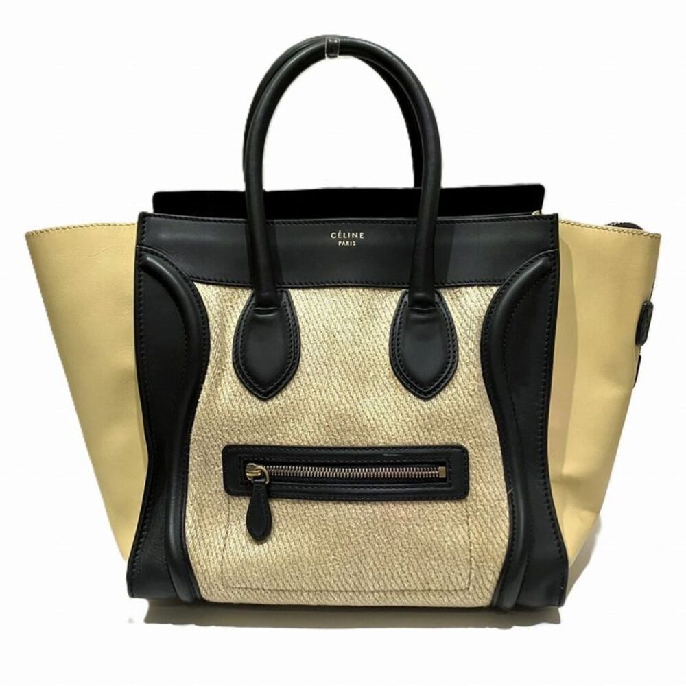 CELINE Luggage Mini Shopper Leather Linen Handbag